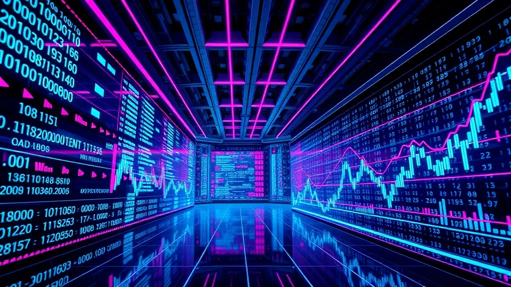 A high-tech digital interface showing data streams, binary c