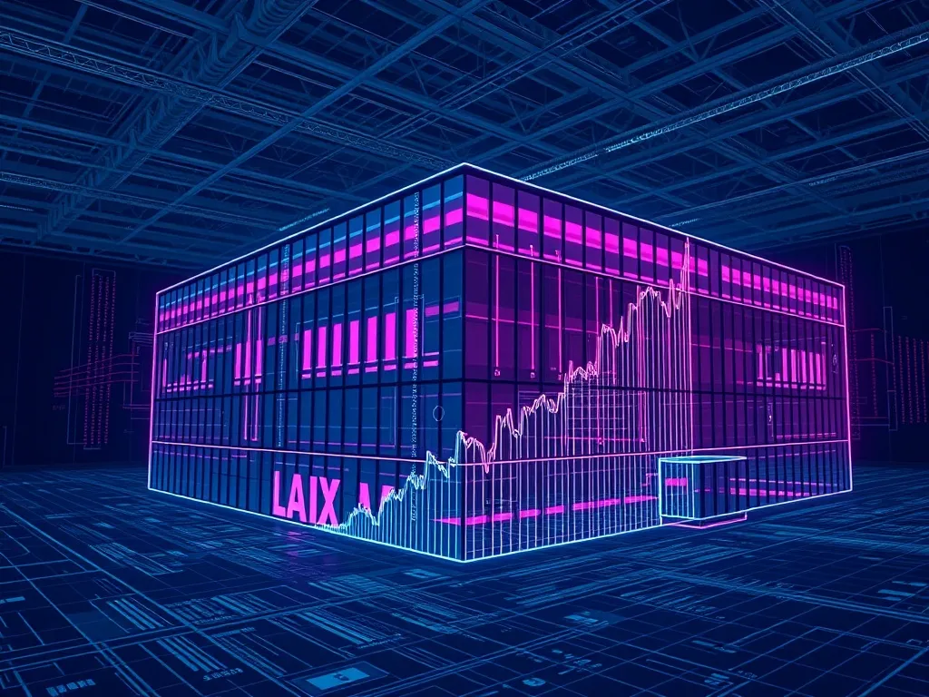 A high-tech architectural blueprint of a modern building wit