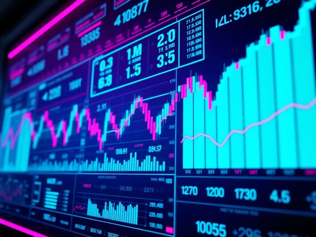 A high-tech digital interface showing financial data streams